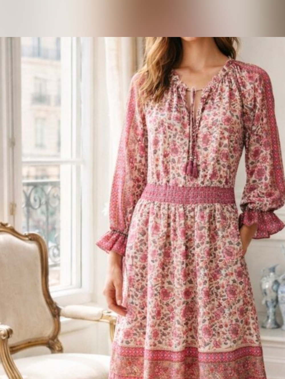 Anthropologie‎ Love The Label Pink Love Sam Tippy Border Mini Dress Size Small